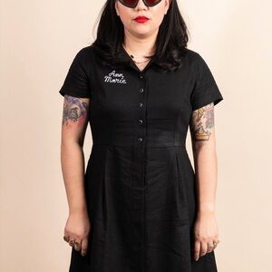 Tuesday Bassen black diner dress with custom embroidery size M